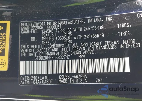 2018 Toyota Highlander Limited from USA, damaged, VIN 5TDDZRFH7JS832717